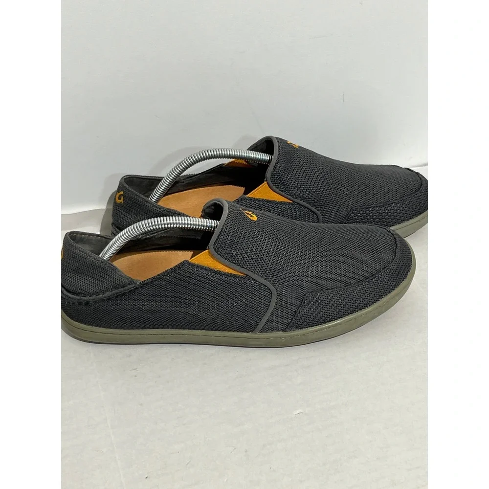 Olukai Nohea Mesh Mens Charcoal‎ Gray Orange Slip On Shoes Drop-In Heel Loafers